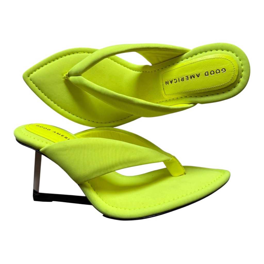 Good American Neon Yellow Sexy Wedge Geometric Clear Heels Size 9